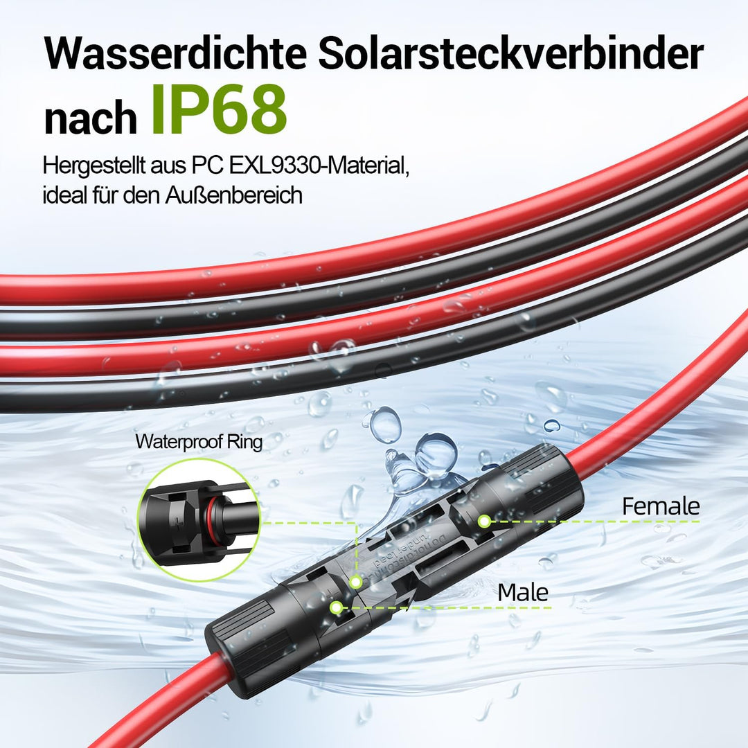 Solarkabel 4mm²/6mm², Solarkabel Verlängerung, Solarkabel Verlängerungskabel(Rot/Schwarz) (4mm² 5M),