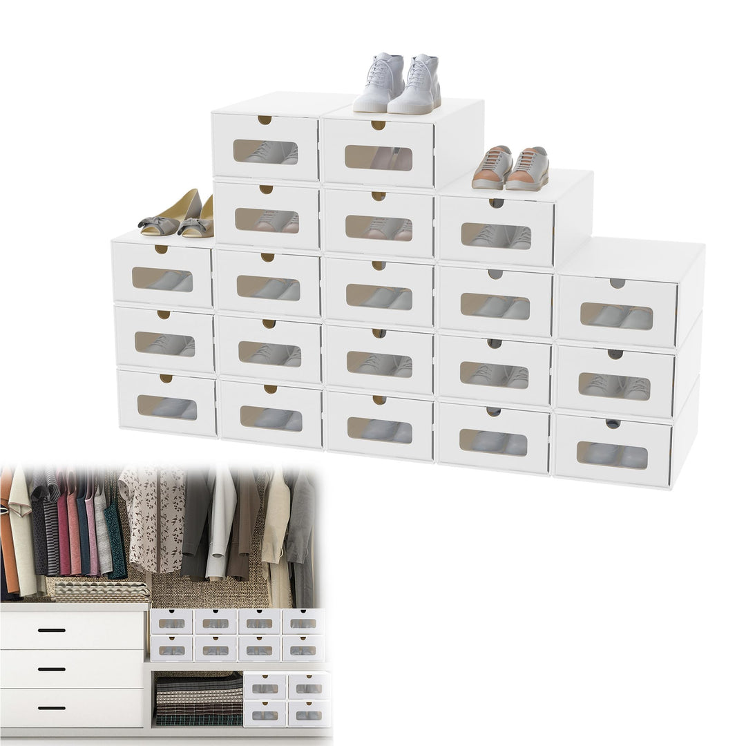 20er Stapelbares Boxen-Set – Schubladenbox mit Sichtfenster aus Kraftpapier, Schuh- & Spielzeugbox z