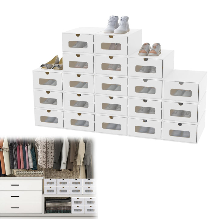 20er Stapelbares Boxen-Set – Schubladenbox mit Sichtfenster aus Kraftpapier, Schuh- & Spielzeugbox z