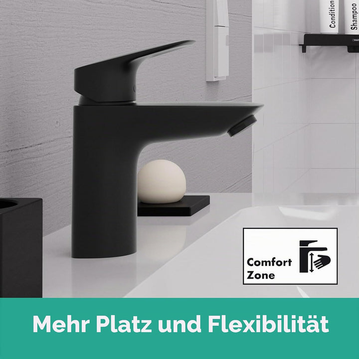 hansgrohe Logis - Waschtischarmatur ohne Ablauf, Wasserhahn Bad mit Auslauf Höhe 100mm, Mischbatteri