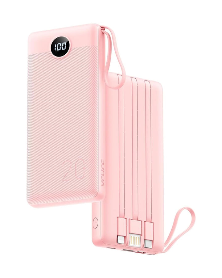 VRURC Powerbank 22.5W Schnelles Aufladen, 20000mAh Power Bank mit Kabel Tragbares Ladegerät USB C LE