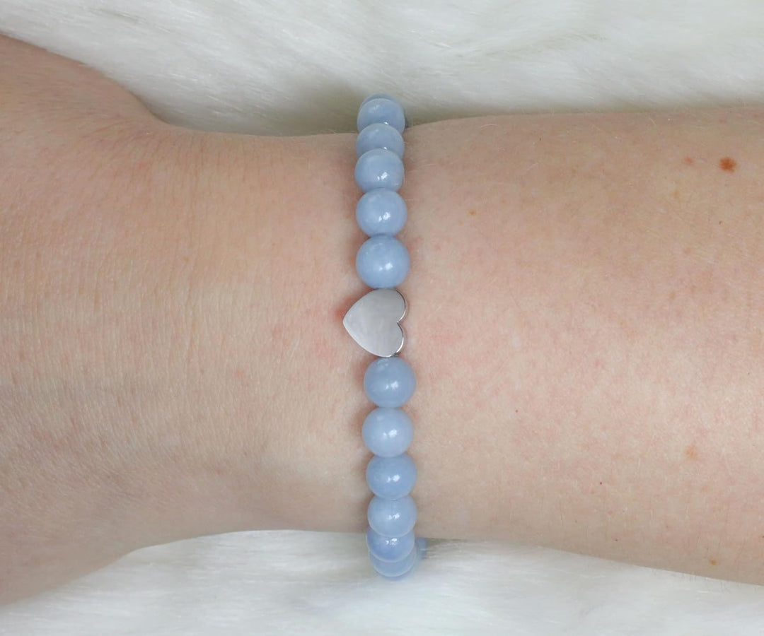 Echtes Edelstein Armband mit 6mm Perlen und Edelstahlherz - verschiedene Längen - Heilstein Schutzst