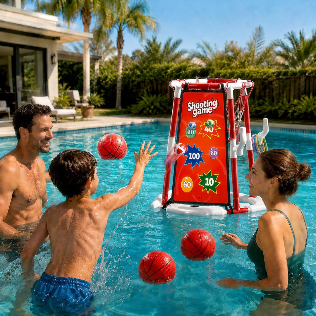 Ronronner 3-in-1 Pool Basketballkorb für Den Pool, Pool Spielzeug mit Sticky Ball Toss & Ring Toss,