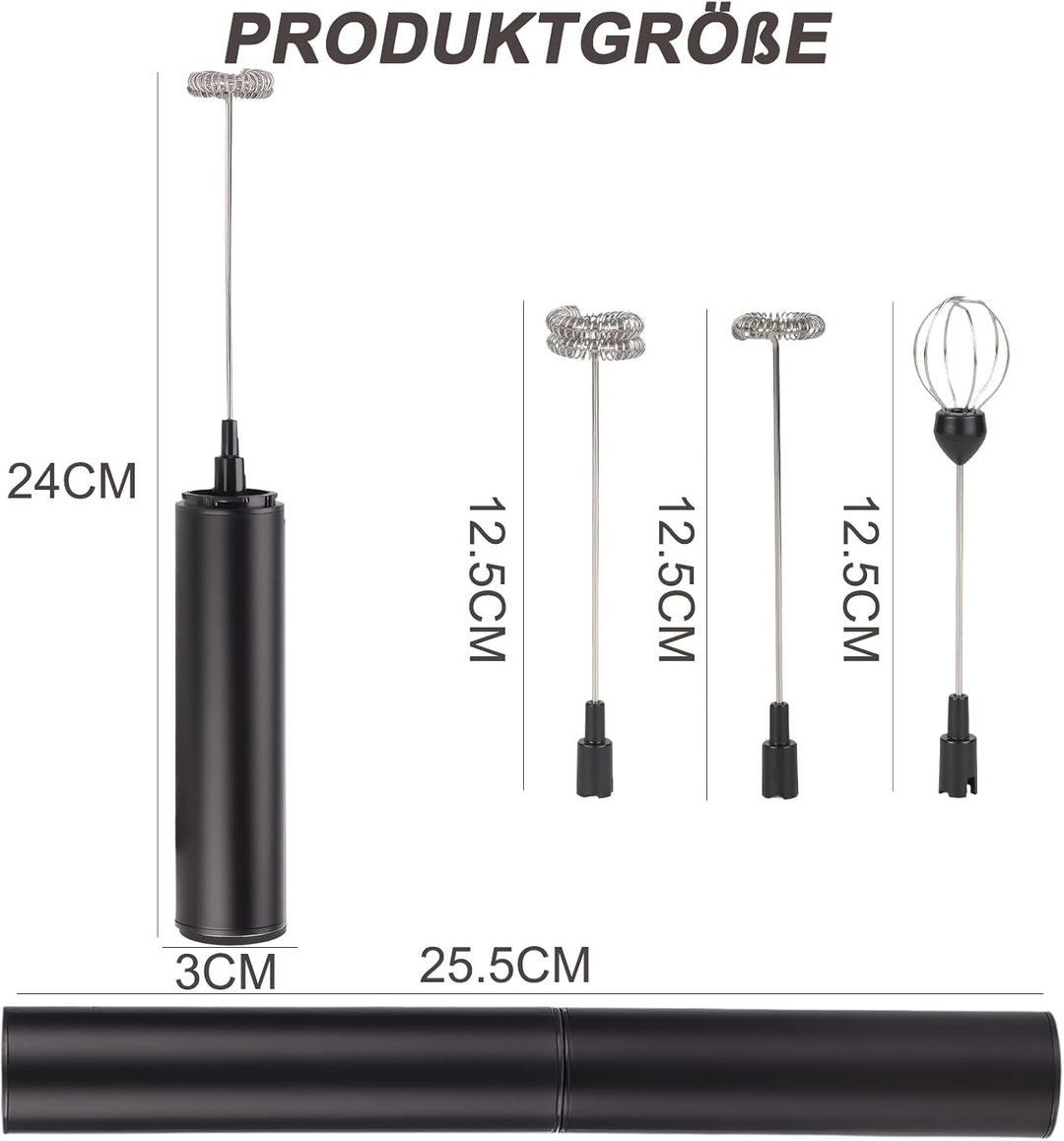 Milchaufschäumer Stab - Elektrischer Schneebesen, USB 800mah, 3 Aufsätzen 2 Geschwindigkeiten, Milch
