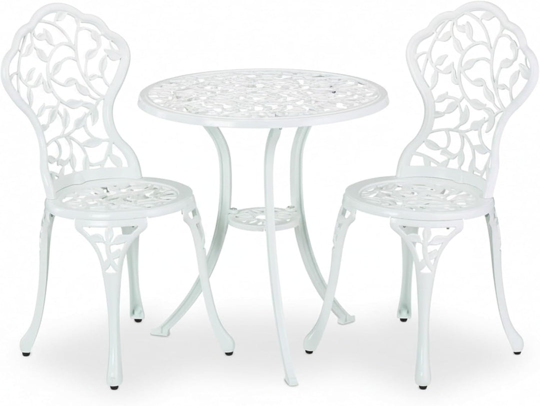 Relaxdays Gartenmöbel Set, 3-teilig, Tisch & 2 Stühle, Aluguss, Balkonmöbel mit Blättermuster, Garte