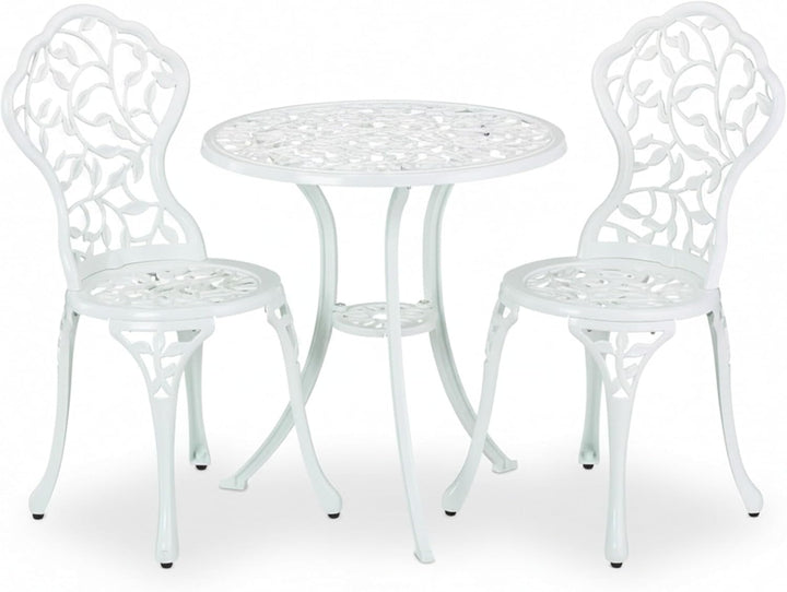 Relaxdays Gartenmöbel Set, 3-teilig, Tisch & 2 Stühle, Aluguss, Balkonmöbel mit Blättermuster, Garte