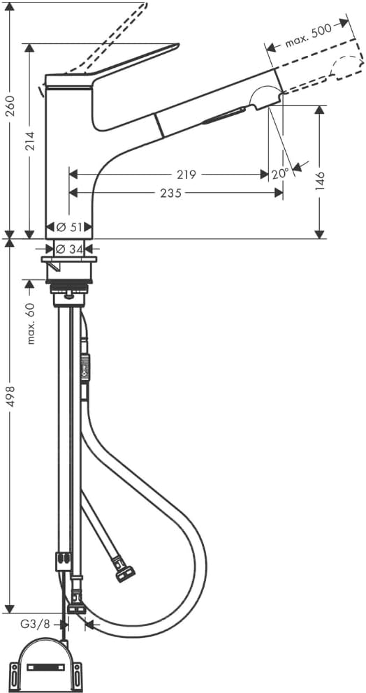 hansgrohe Küchenarmatur Zesis M33, Wasserhahn Küche mit Auslauf Höhe 150 mm, 150° drehbar, ausziehba