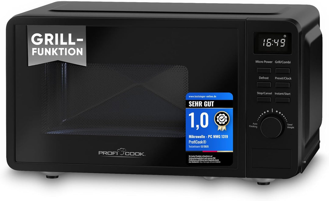 ProfiCook® Mikrowelle mit Grill | 800 Watt Grill | 20L | 8 Automatikprogramme | Timer | inkl. Drehte
