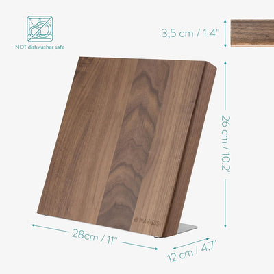 Navaris Messerhalter magnetisch aus Walnuss 27,7X 27,5x12cm - Magnet Messerblock Messerbrett Holz Ma