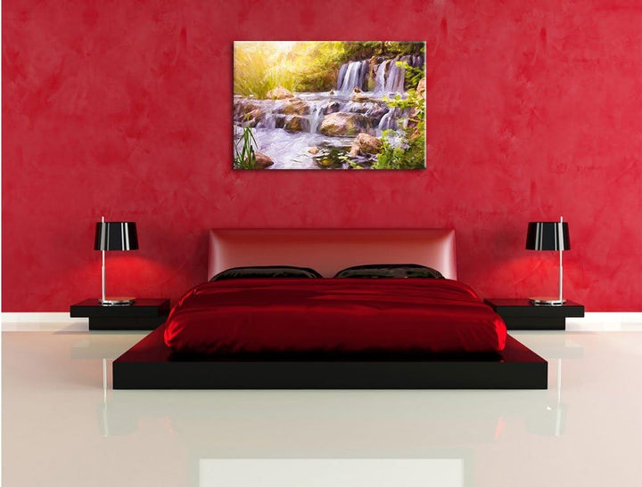 Pixxprint Wasserfall / 100x70cm Leinwandbild bespannt auf Holzrahmen/Wandbild Kunstdruck Dekoration,