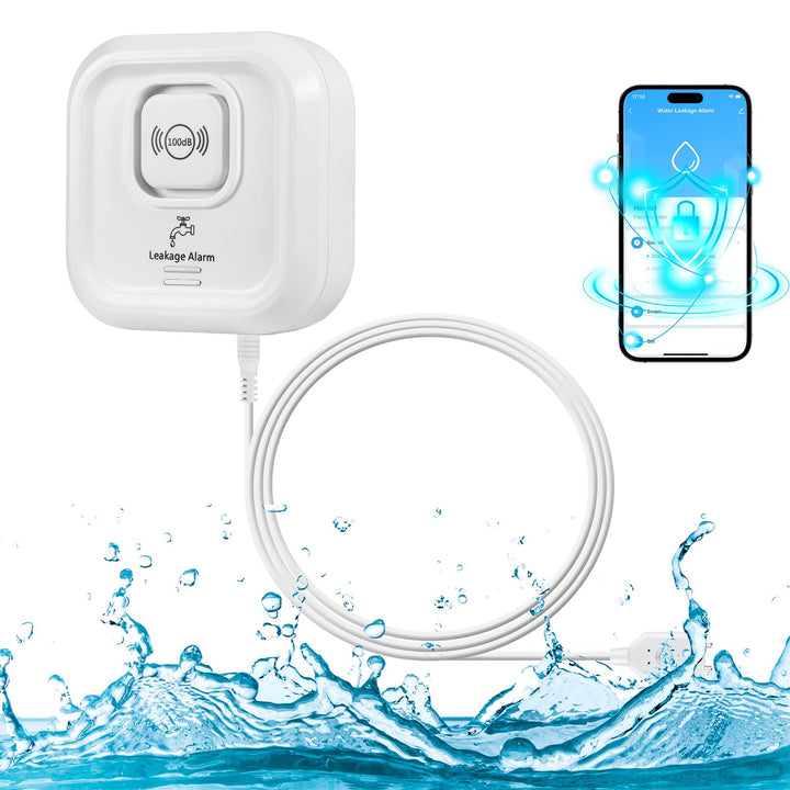 Wassermelder WLAN 100 dB Lauter Wassersensor mit Smart Life App Fernbedienung - Wasseralarm für Küch