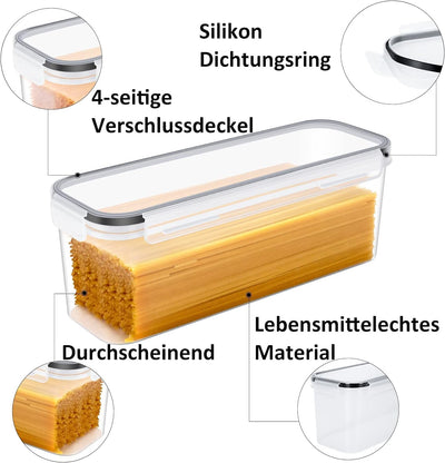 HRUISE Pasta Vorratsbehälter【3 Stück/Set】 2,3Liter Rechteckige Spaghetti Lange Nudel Aufbewahrungsbo