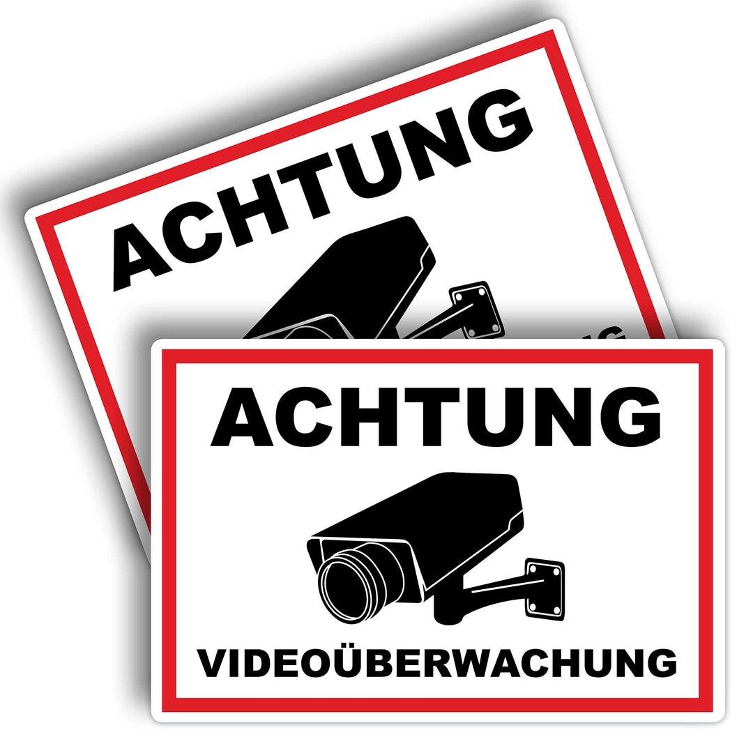 2 Stück XXL Achtung Videoüberwachung Schild 40 x 30 cm aus stabiler PVC Hartschaumplatte 5mm dieser