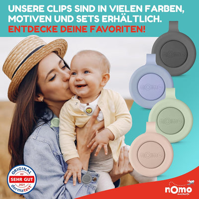 nomo MOSQUITO gegen Mücken und Insekten • Pflanzlicher Mückenschutz Clip für Baby und Kinder • Anti