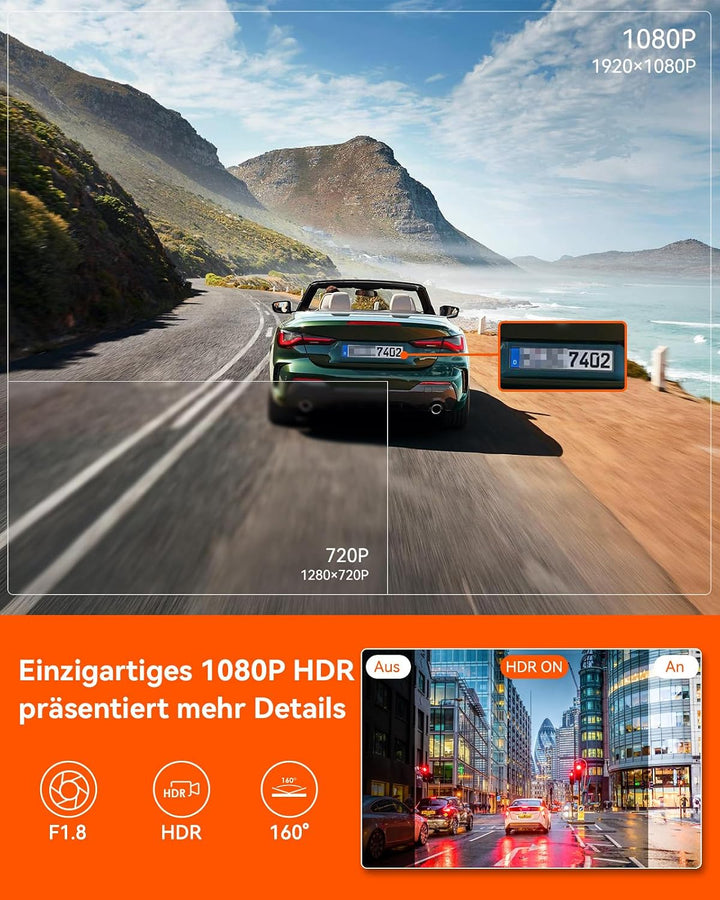 VANTRUE E1 lite Mini Dashcam WiFi vorne 1080P/30fps mit Sprachsteuerung, 1,54&
