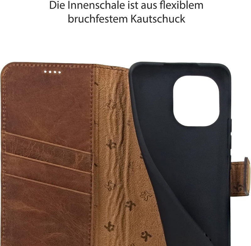Suncase Book-Style Hülle kompatibel mit Xiaomi Mi 11 Leder Tasche (Slim-Fit) Lederhülle Handytasche