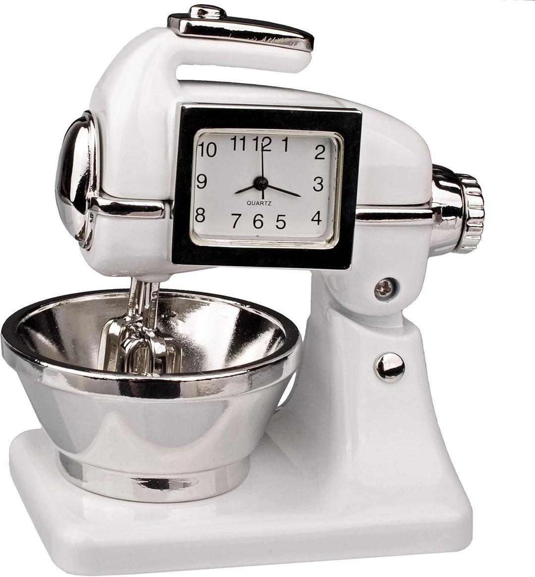 kleine - Tischuhr/Miniatur - Uhr - Küchenmaschine - Knetmaschine - aus Metall - 8 cm - batteriebetri