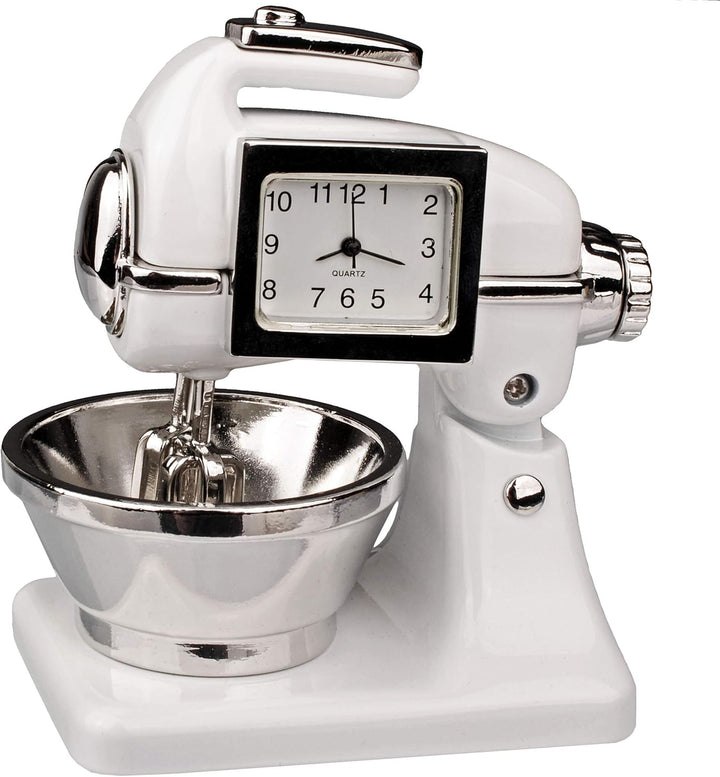 kleine - Tischuhr/Miniatur - Uhr - Küchenmaschine - Knetmaschine - aus Metall - 8 cm - batteriebetri