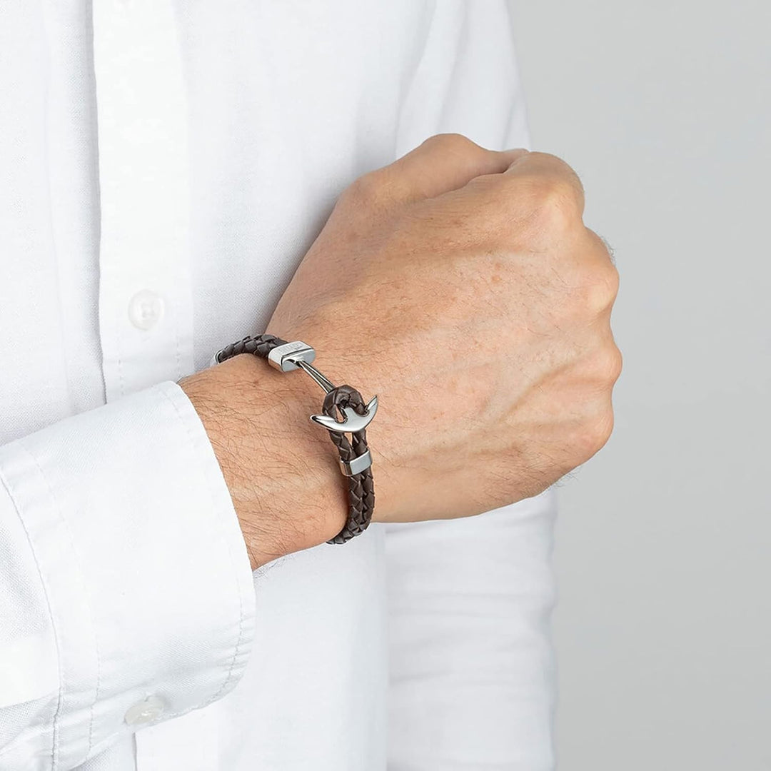 Lotus – LS1832 – 2/5: Herren-Armband Leder und Stahl – Anker Braun Edelstahl, Edelstahl