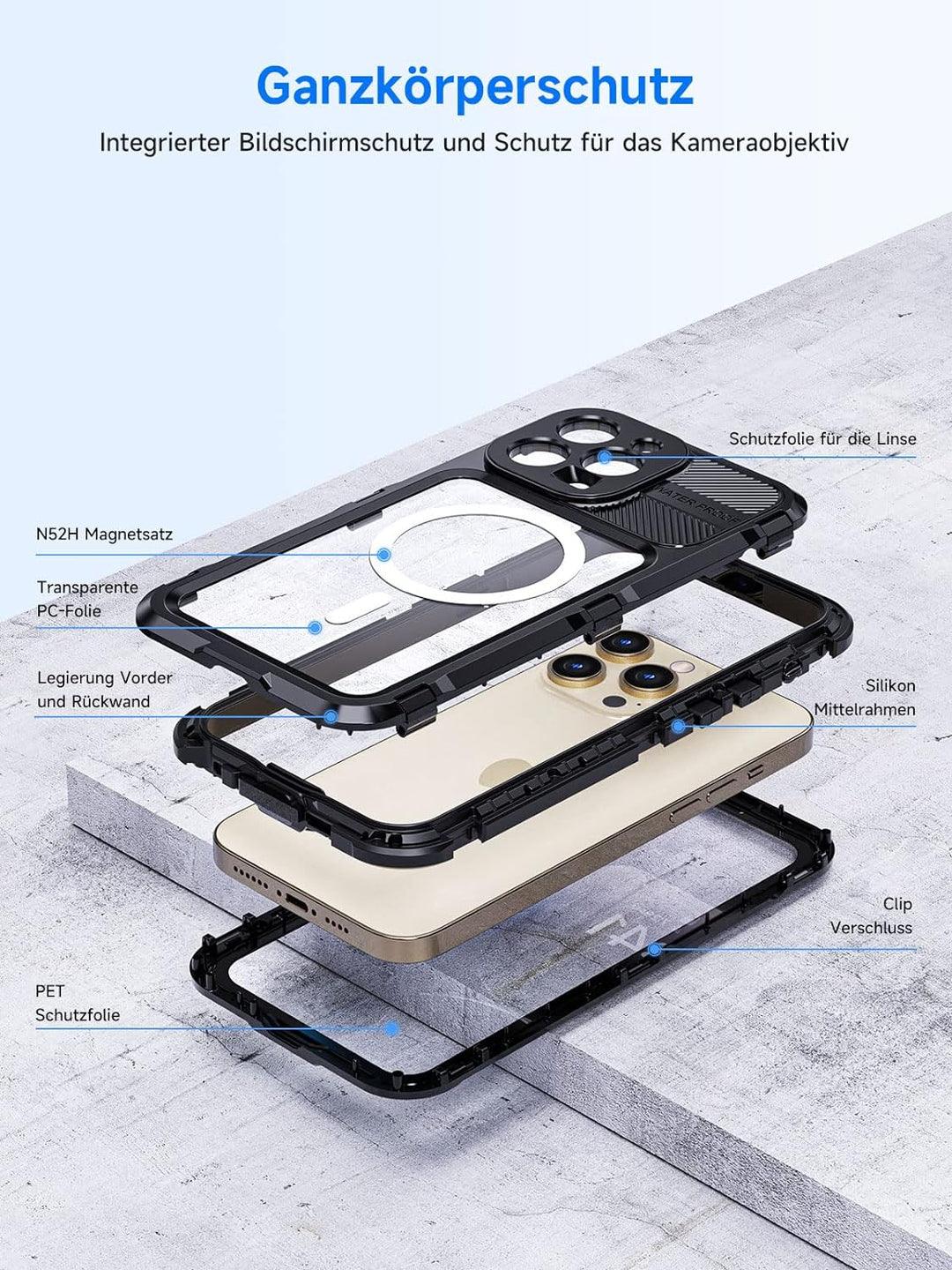 seacosmo für iPhone 14 Pro Hülle Wasserdicht [Kompatibel mit Magsafe] Metall Handyhülle iPhone 14 Pr