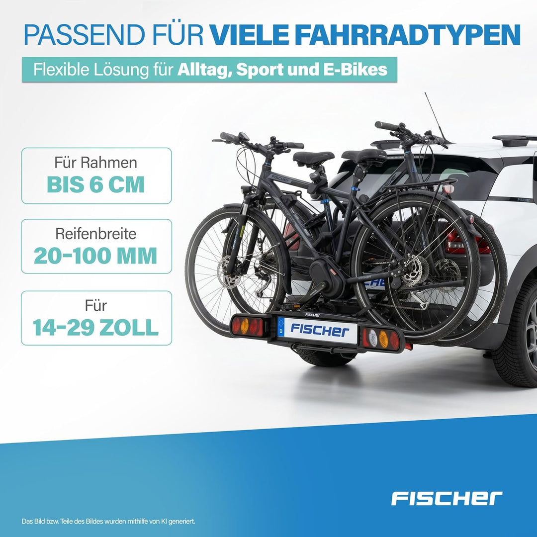 Fischer Kupplungs-Fahrradträger ProlineEvo 2, für 2 Fahrräder bis 60kg Nutzlast, E-Bike geeignet, vo
