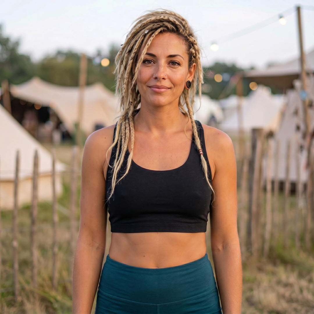 GURU SHOP Goa Psytrance Bikini Top, Top, Pixi Yoga Top, Schwarz, Synthetisch, Size:L (40)
