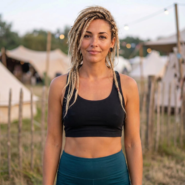 GURU SHOP Goa Psytrance Bikini Top, Top, Pixi Yoga Top, Schwarz, Synthetisch, Size:L (40)