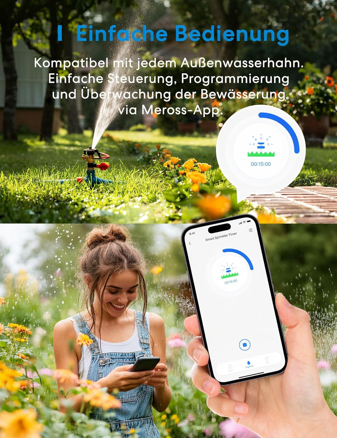 Meross Bewässerungscomputer WLAN MST100 | Automatische Bewässerung - APP Steuerung | Aussen-Fernsteu