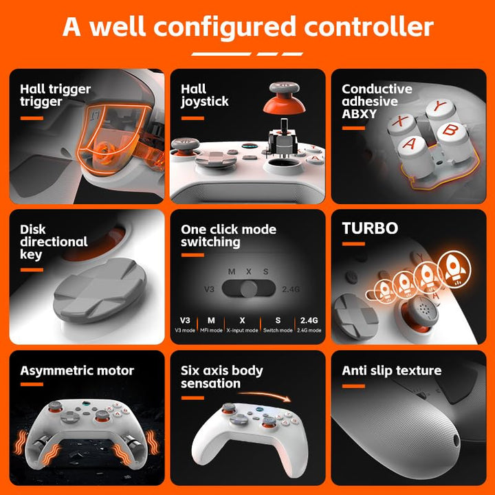 UHM PC Controller, Wireless 2.4G PC Gaming Controller PC Android Switch iPhone 6 Axis-Gyroskop,Hall-