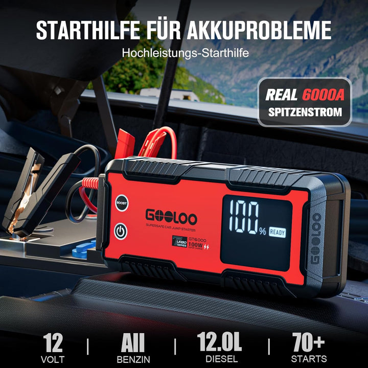 GOOLOO GT6000 Starthilfe Powerbank,6000A Peak Ultar Sicher Zweiwege-Schnellladegerät für 12V Fahrzeu