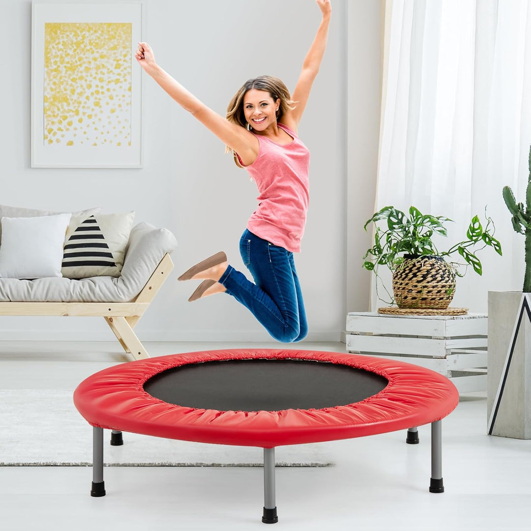 GYMAX Ø97 cm Mini Trampolin klappbar, Fitness Trampolin für Erwachsene & Kinder, Gartentrampolin bis