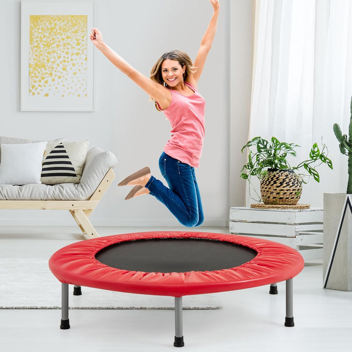 GYMAX Ø97 cm Mini Trampolin klappbar, Fitness Trampolin für Erwachsene & Kinder, Gartentrampolin bis