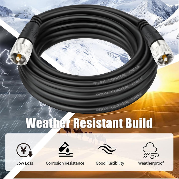 CB Antennenkabel, RG8x Koax Jumper, UHF Stecker auf Stecker Low Loss CB Koaxialkabel, 50 Ohm für HAM
