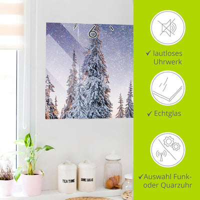 ARTLAND Wanduhr ohne Tickgeräusche Glas Quarzuhr 20x60 cm Rechteckig Lautlos Winterlandschaft Wald A