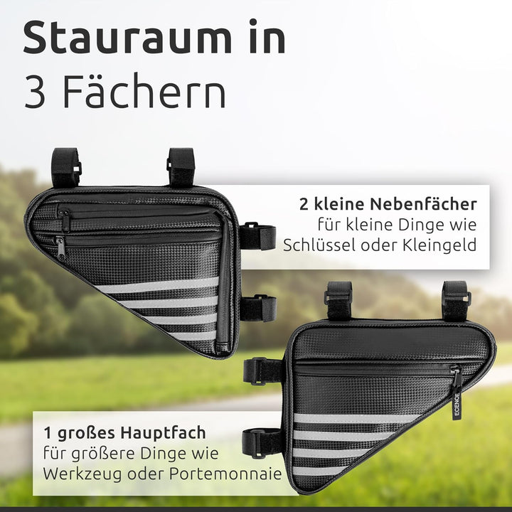 ECENCE Fahrradtasche Rahmen 1,2L - Wasserabweisende Rahmentasche mit Reflektoren, Dreieckstasche für