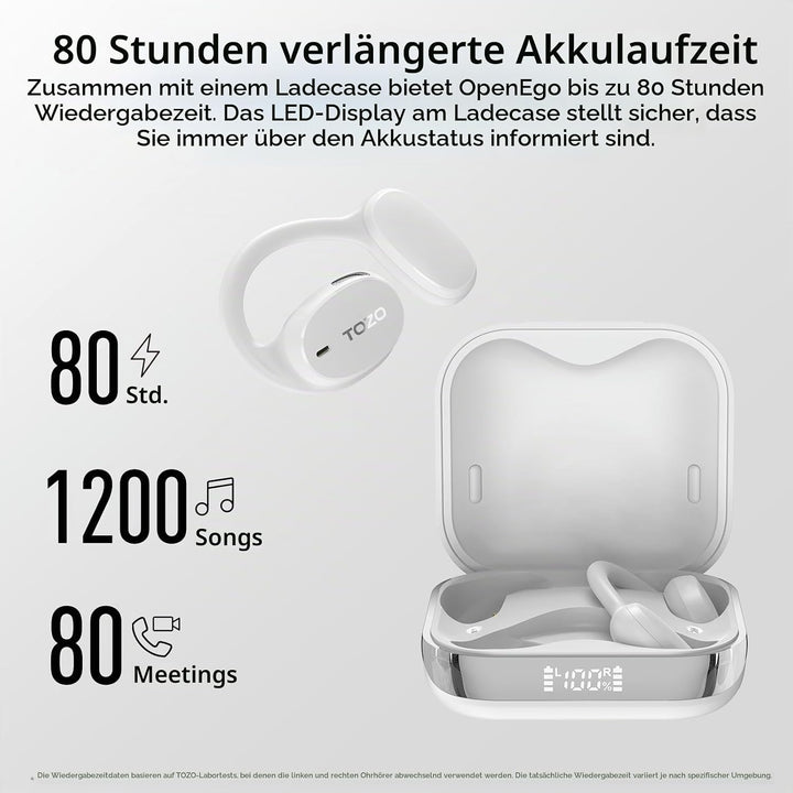 TOZO OpenEgo Open Ear Kopfhörer mit Ohrbügel Bluetooth Sport 80 Std. IPX5 | 16,2-mm Treiber für klar