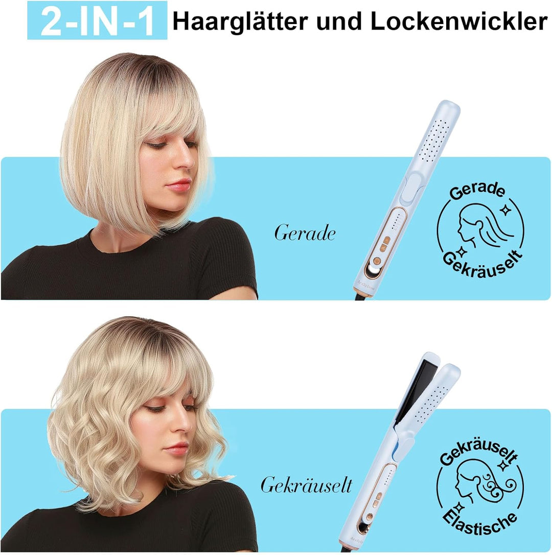 2-in-1 Haarglätter und Lockenstab mit Kaltluft, 5 Temperaturstufen (140-220°C), Blow-Funktion für Sc