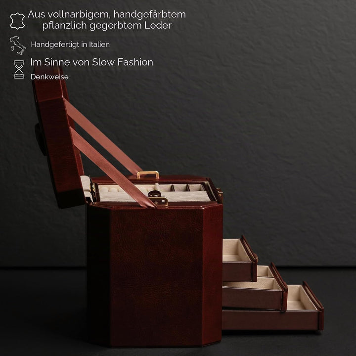 Time Resistance Leder Schmuckkästchen - Braun Schmuckaufbewahrung - Schmuck Verstauen - Schmuckkaste