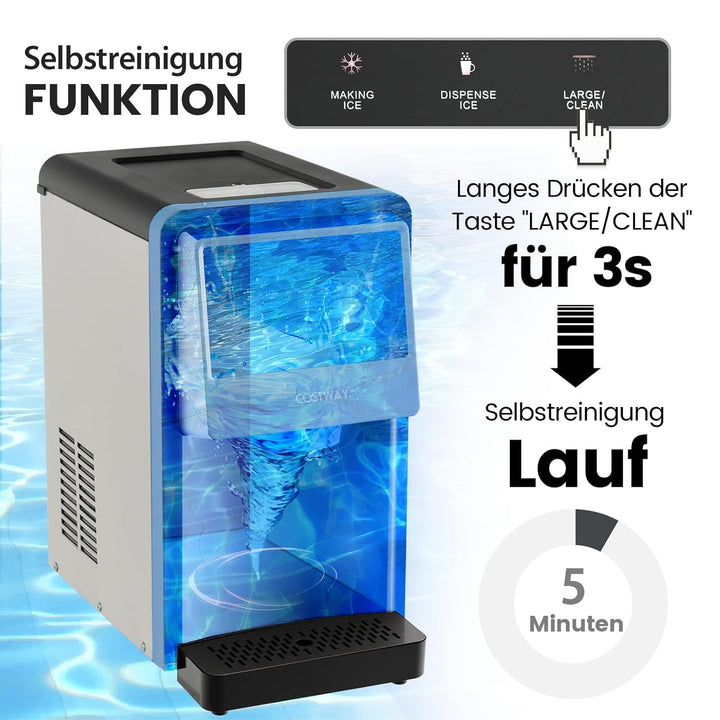 COSTWAY Eiswürfelmaschine 27 kg/24H, Crushed Ice Eiswürfelbereiter Edelstahl, 1,5 kg Eis in 5 Min je