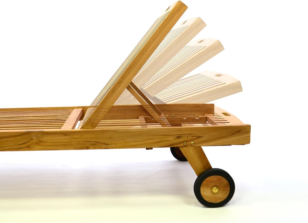 Divero Sonnenliege mit Auflage Set Teakholzliege Holzliege Gartenliege aus Teak Holz gummiummantelte