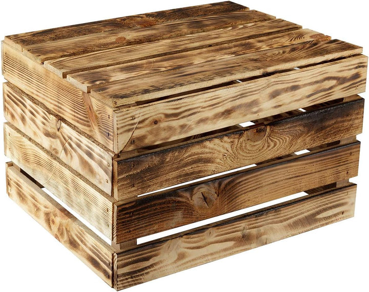 GrandBox Geflammte 2er Set Holz-Kiste 50x40x30 cm Wein-Kiste Obst-Kiste Deko-Kiste Kaminholz-Kiste A
