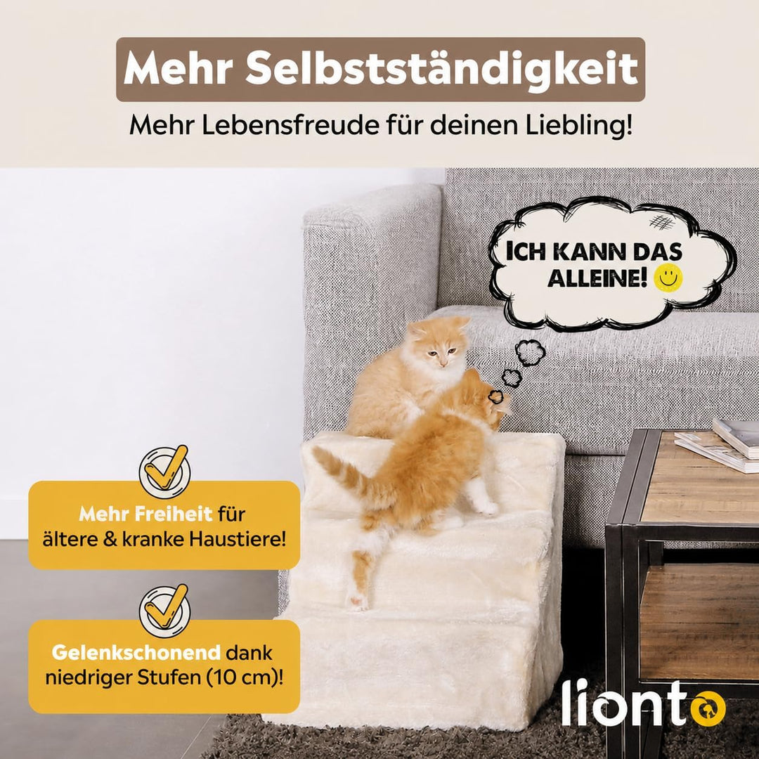 lionto Haustiertreppe Katzentreppe Hundetreppe mit Plüschbezug Farbe Beige Treppe, Beige