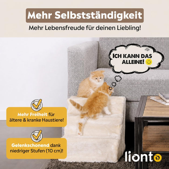 lionto Haustiertreppe Katzentreppe Hundetreppe mit Plüschbezug Farbe Beige Treppe, Beige