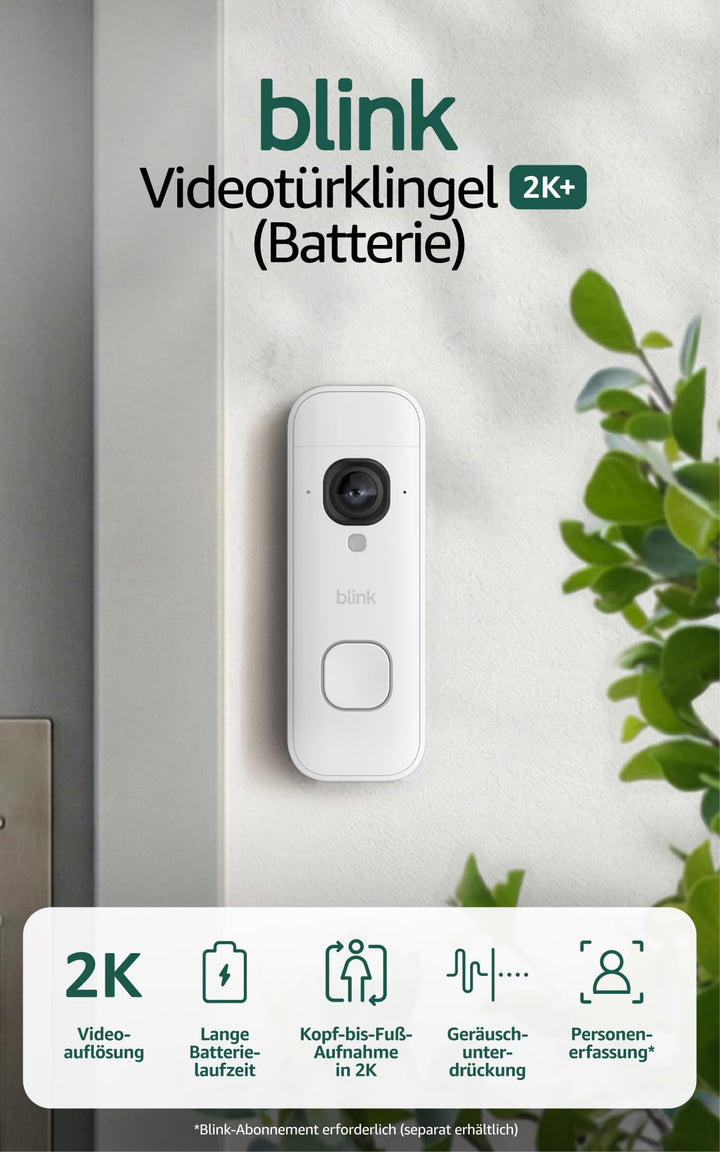 Blink Videotürklingel 2K+ (Batterie, neueste Gen.) | Kopf-bis-Fuss-Aufnahme | 2K | IP65 | Lange Batt