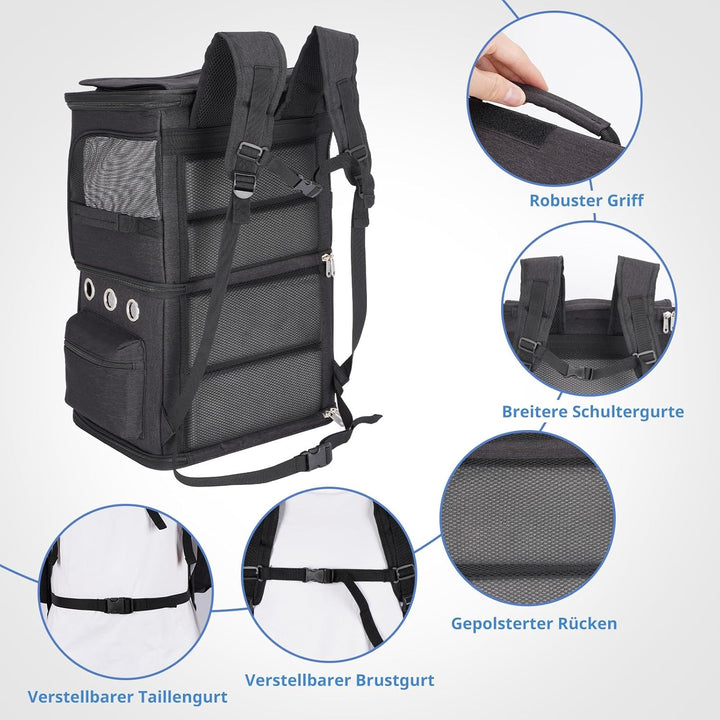 Katzenrucksack Grosse Katzen bis 12kg, Katzentransportbox für 2 Katzen, kleine Hunde und Kaninchen,