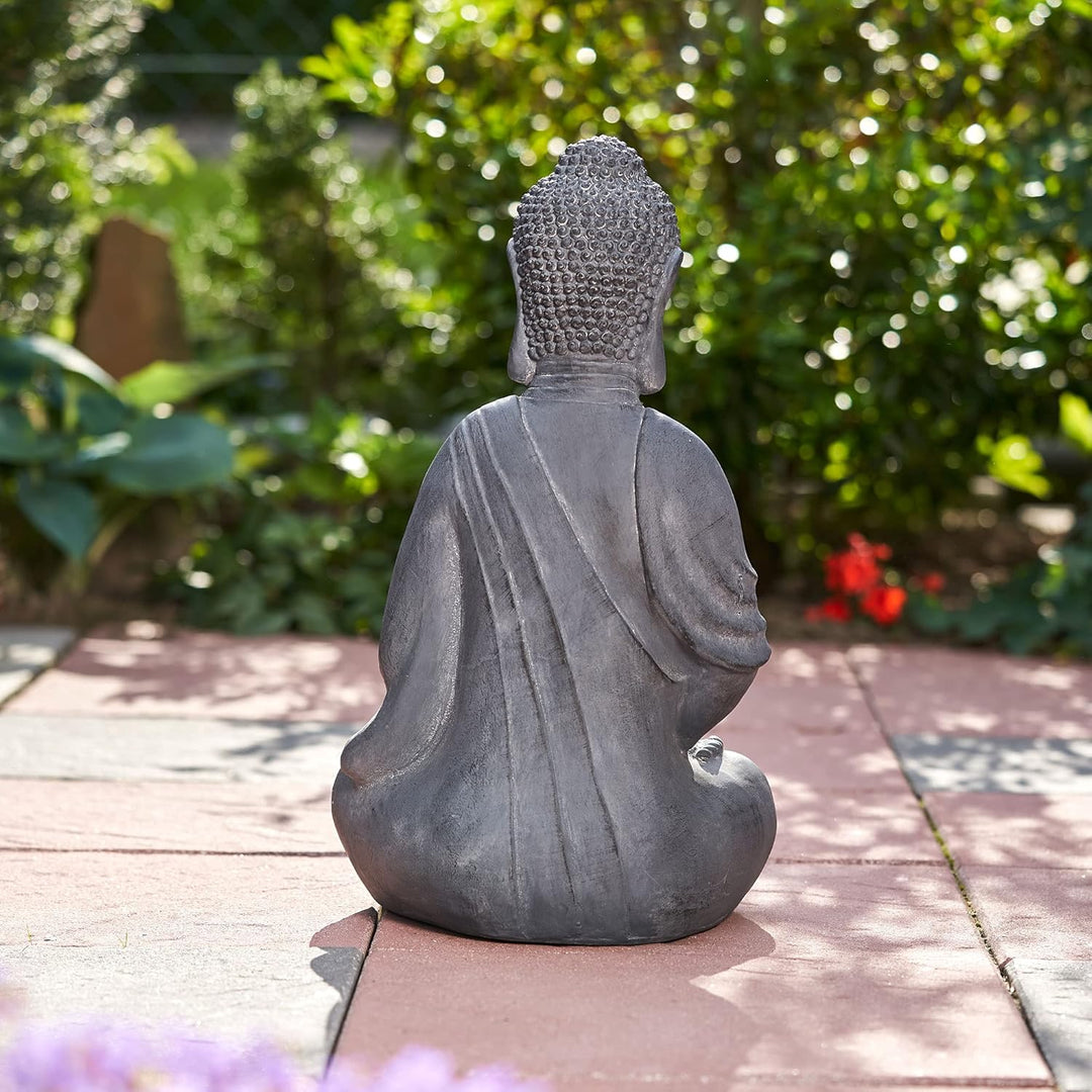 XXL Grosser Buddha 50 cm Steinoptik Garten Deko Figur Skulptur Feng Shui sitzend Steinfigur-Optik (d