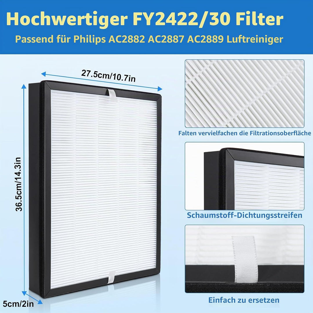 FY2422/30 Ersatzfilter Kompatibel mit Philips AC2882 AC2887 AC2889 AC3829 2000er und 3000er Serie Lu