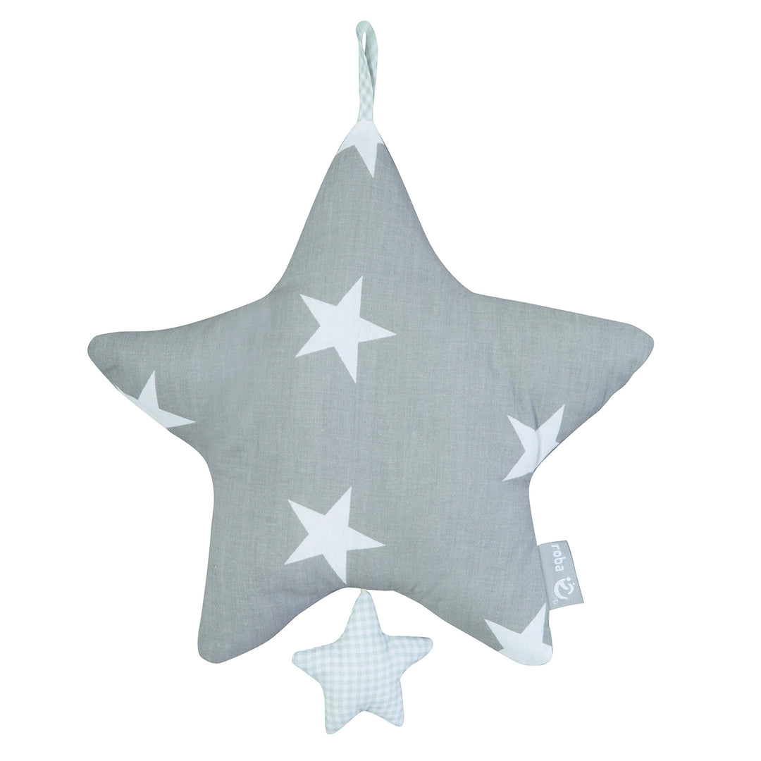roba Spieluhr 'Little Stars', Einschlafhilfe, Textil-Stern waschbar, Babyzimmer Deko grau / weiss, L