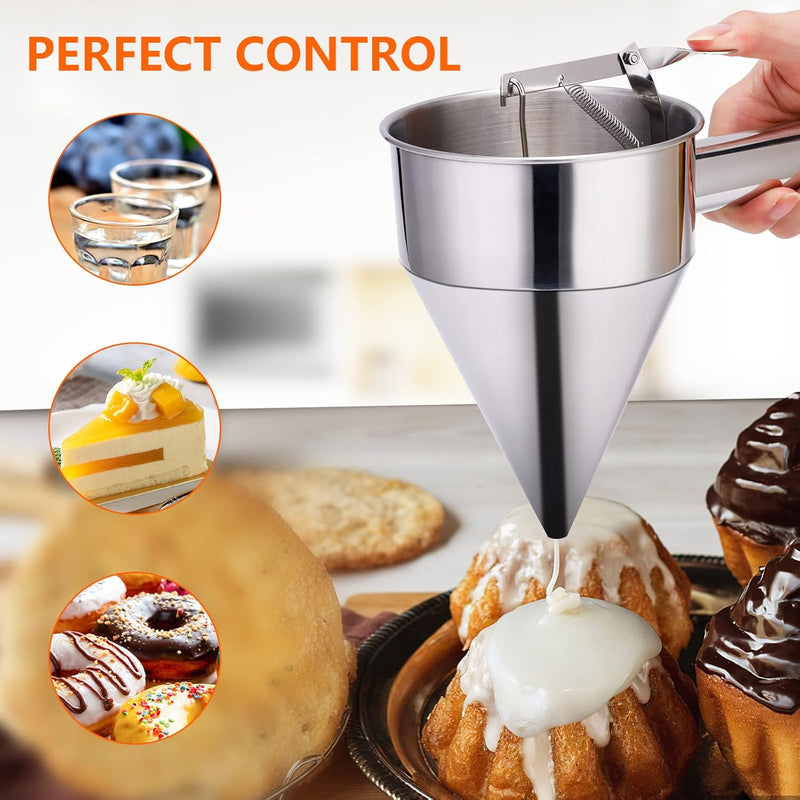 YUNYODA Teigspender, Pfannkuchen Teigspender Edelstahl 600ml Teigportionierer mit Ständer, Pancake P