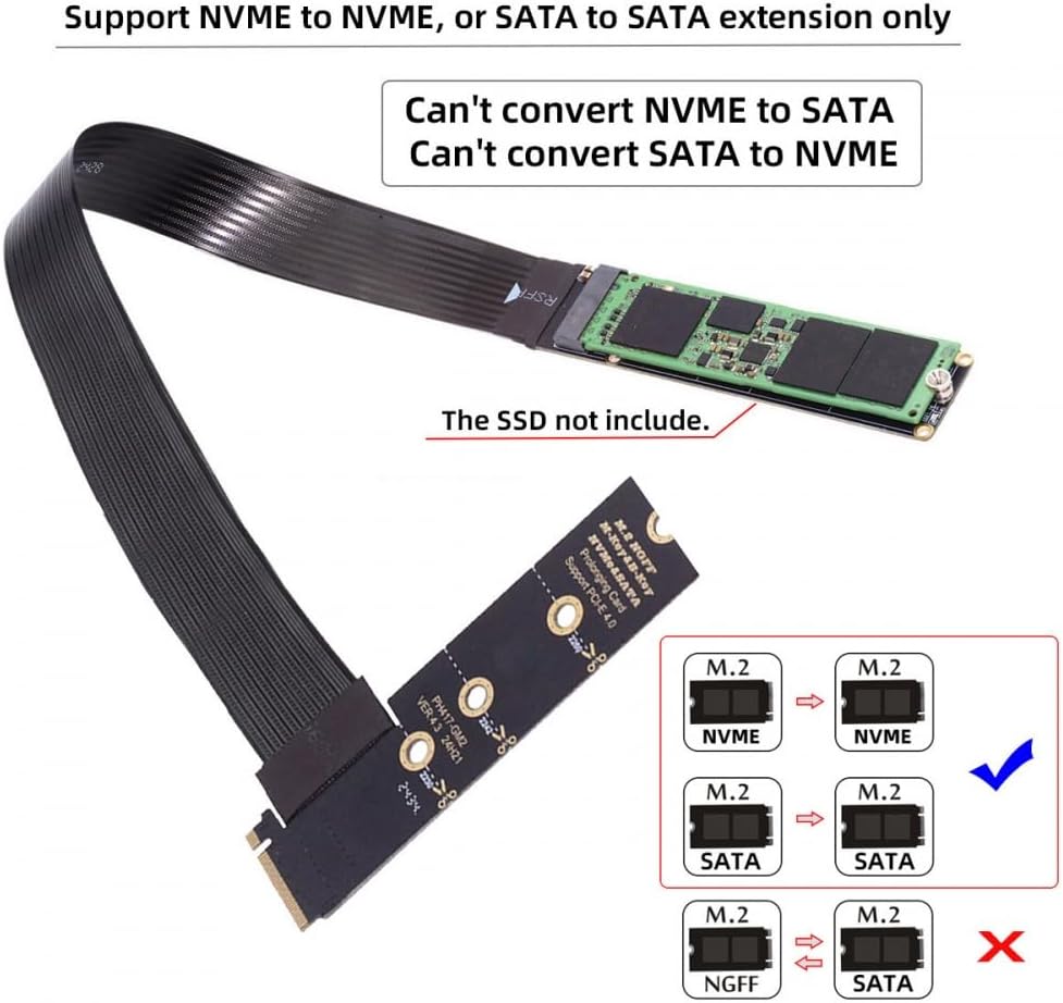 CY Adapter NGFF M-Key NVME Male to Female Extension PCI Express Cable 30cm Right Angled Type 90 Degr